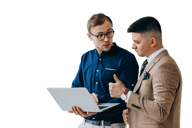 Two professionals in business meeting discussing partnership